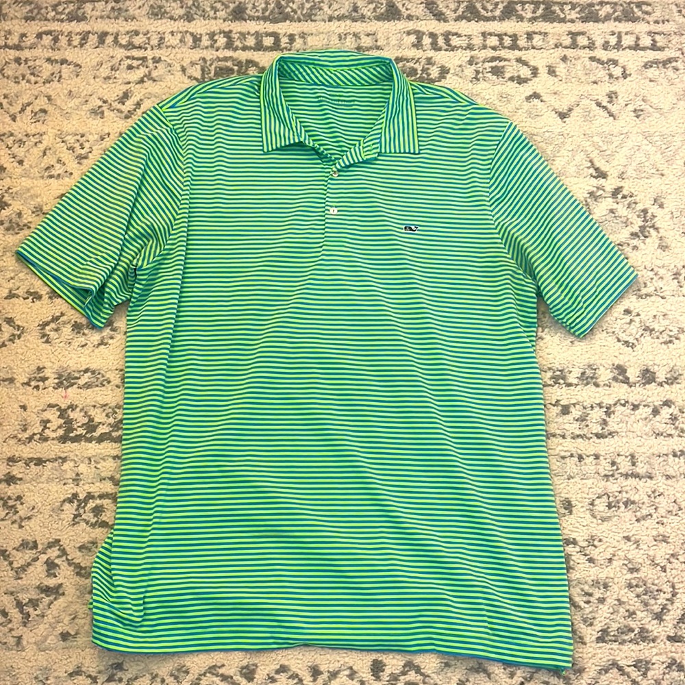 Vineyard Vines Green and White Striped Polo
